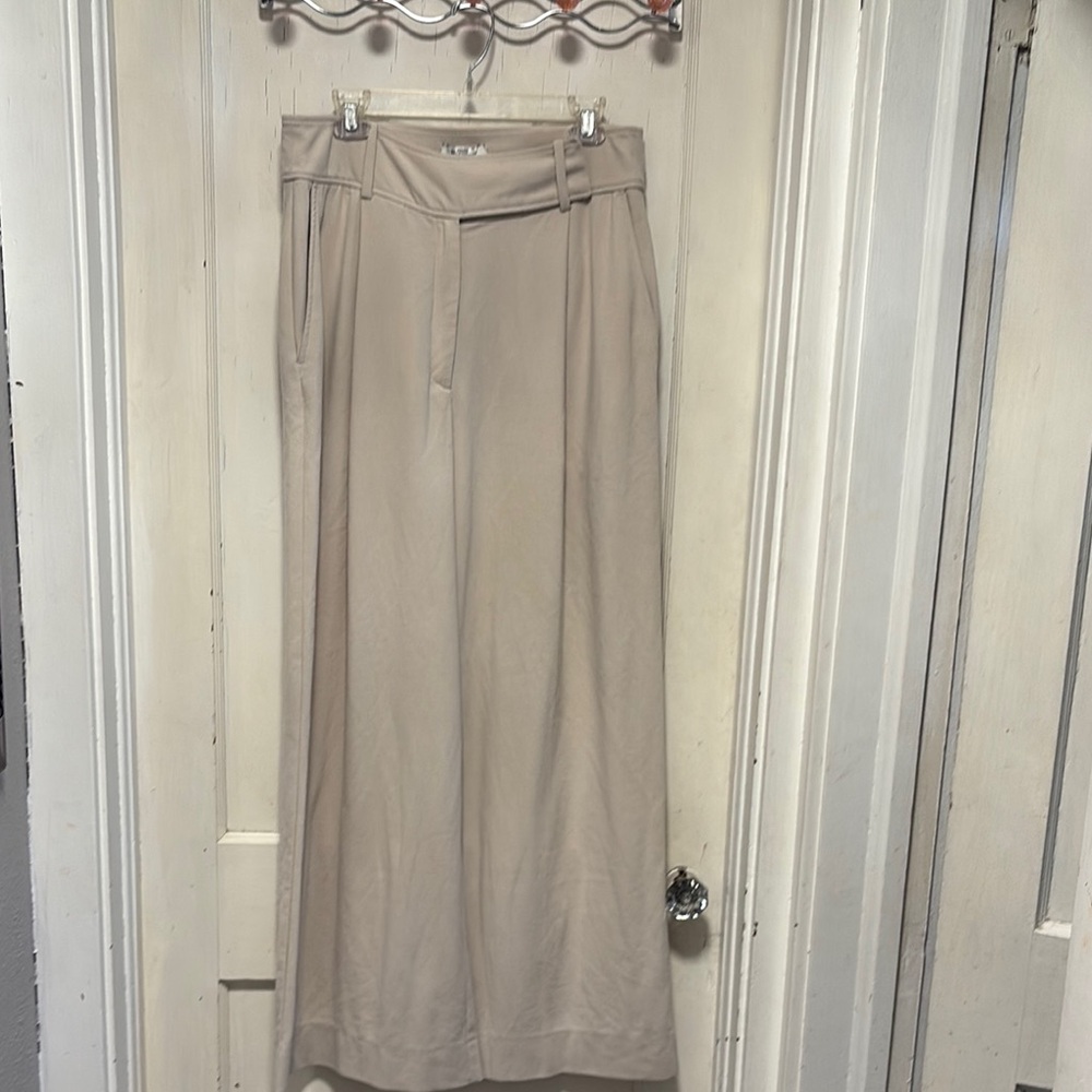 Rodebjar Elegant Off White Crepe Drapey Pleated Wide Leg Women's Trousers XL